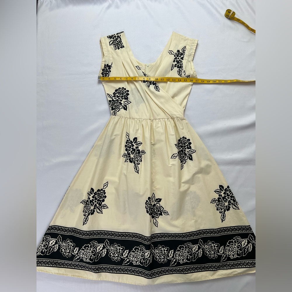 S Twelve Yellow & Black Floral Cotton Spandex A-line Summer Beach Vacation Dress - Picture 5 of 14